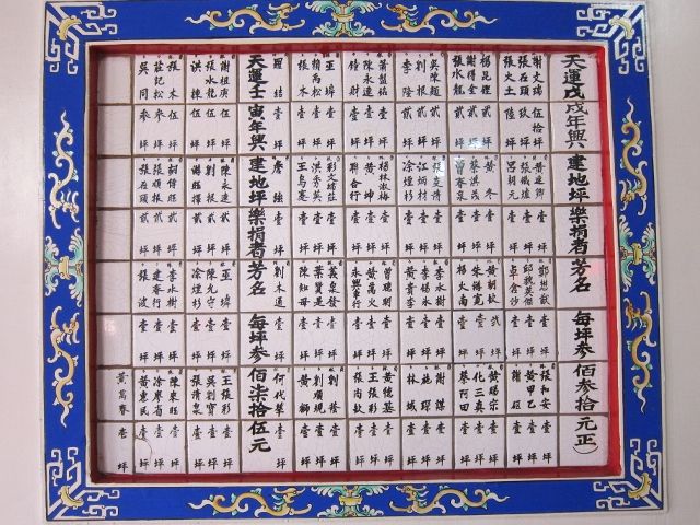 「天運壬寅年興建地坪樂捐者芳名(每坪叁佰柒拾伍元正)」碑文 「天運壬寅年興建地坪樂捐者芳名(每坪叁佰柒拾伍元正)」碑文
